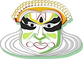 Flat illustration of kathakali dancer face. vector