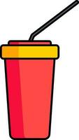 Drink glass with straw icon in red and yellow color. vector