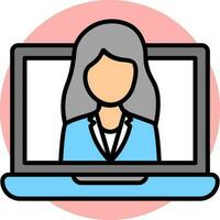 Illustration of Online woman video call in laptop screen icon. vector