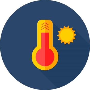 Sun Temperature with Thermometer icon in orange and red color. vector