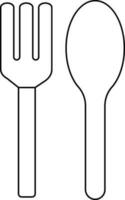 Spoon and Fork Icon in Black Line Art. vector