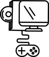 CD Player Monitor and Gamepad Icon in Black Line Art vector