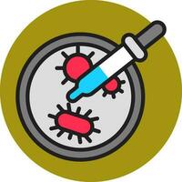 Dropper with virus and bacteria petri dish icon in flat style. vector