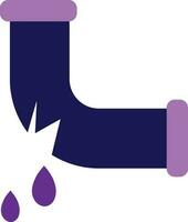 Leakage water pipe line in purple color. vector