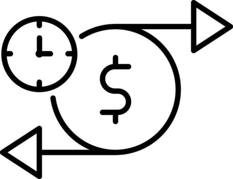 Exchange Dollar Coin with Clock icon in line art. vector