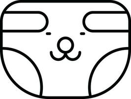 Flat style Bear cartoon print on diaper icon in line art. vector