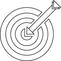 Target arrow with bullseye in black line art. vector