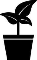 Black and white flower pot with leaves in flat style. vector