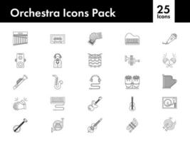 Black Line Art Set of Orchestra Icon In Flat Style. vector