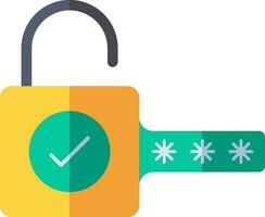 Check password lock icon in yellow and green color. vector