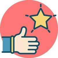 Thumb up with star icon on red round background. vector