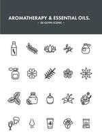 aromaterapia y esencial aceites icono conjunto en negro línea Arte. vector