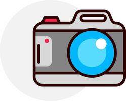Flat Style Digital Camera icon in grey and blue color. vector