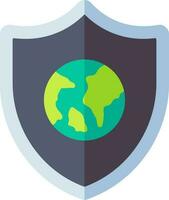 Earth security shield icon in flat style. vector