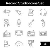 Black Line Art Set of Record Studio Icon In Flat Style. vector