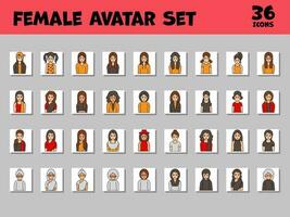 Female Avatar Icon Set On Grey and White Square Background. vector