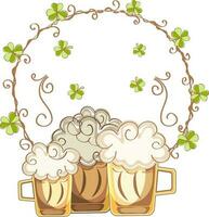 Illustration of beer mugs with shamrock leaves. vector