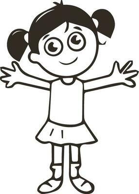 Illistration of a girl standing in open arms.