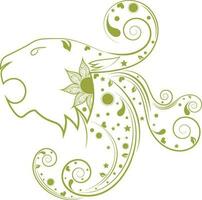 Floral design of lion face of leo in zodiac signs. vector