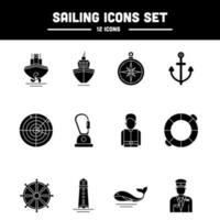 Set Of Sailing Icons In Glyph Style. vector