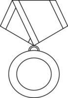 Black line art medal with ribbon. vector