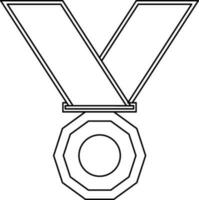 Medal with ribbon. Black line art illustration. vector