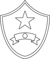 Line art star decorated shield badge with ribbon. vector