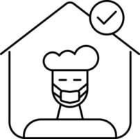 Black outline Man wearing mask in home icon for Health Checking. vector