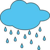 Cloud rainy icon with blue color and stroke in isolated. vector