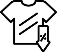 Discount t shirt with down arrow icon in black line art. vector