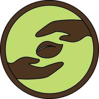 Ecology field icon with seed on hand in circular and stroke style. vector