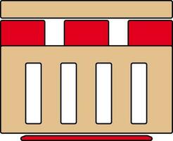 Red and white building in flat illustration. vector