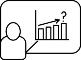 Man asking question with presentation icon in black outline. vector