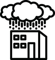 línea Arte ilustración de lloviendo nube en paisaje urbano edificio icono. vector