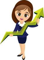 Business Woman holding growth arrow. vector