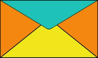 Orange, green and yellow envelope in black line art. vector