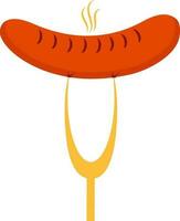 Grilled sausage on fork. vector