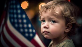 pequeño Niños sonriente, participación estrella, celebrando independencia generado por ai foto