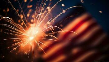 Explosive fireworks ignite patriotic celebration outdoors at dusk generated by AI photo