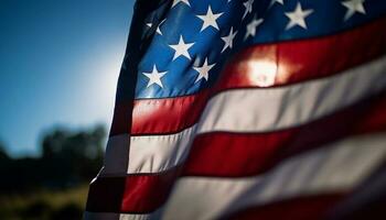 American veteran honors flag at sunset celebration generated by AI photo