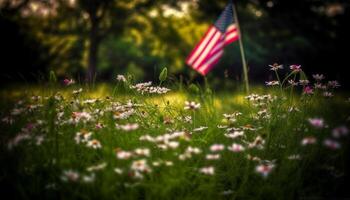 Wildflowers bloom in patriotic meadow on July 4th generated by AI photo