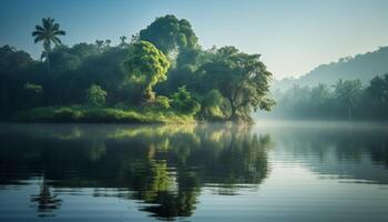 Idyllic farm landscape reflects tranquil beauty in nature generated by AI photo