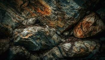 Rough granite cliff eroded by wet water generated by AI photo