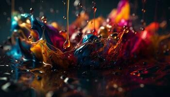 Liquid flame drops splashing vibrant colors underwater generated by AI photo