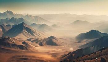 Majestic mountain range at sunset, breathtaking beauty generated by AI photo