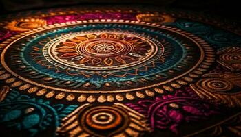 Ornate rug with vibrant floral pattern and mandala generated by AI photo