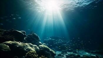 nadando con tropical pescado en submarino paraíso generado por ai foto