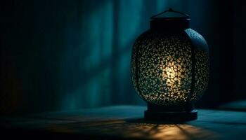 Antique lantern illuminated old fashioned Turkish culture indoors generated by AI photo