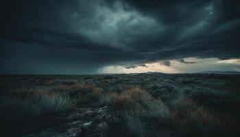 Dramatic sky over mountain, ominous beauty in nature generated by AI photo