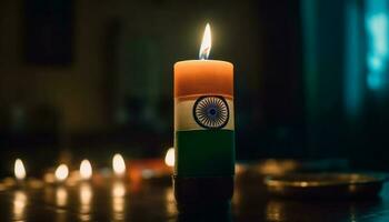 Glowing candle flame illuminates peaceful prayer scene generated by AI photo